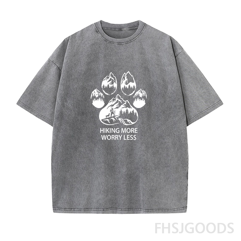 Hiking More Worry Less Unisex Distressed T-Shirt