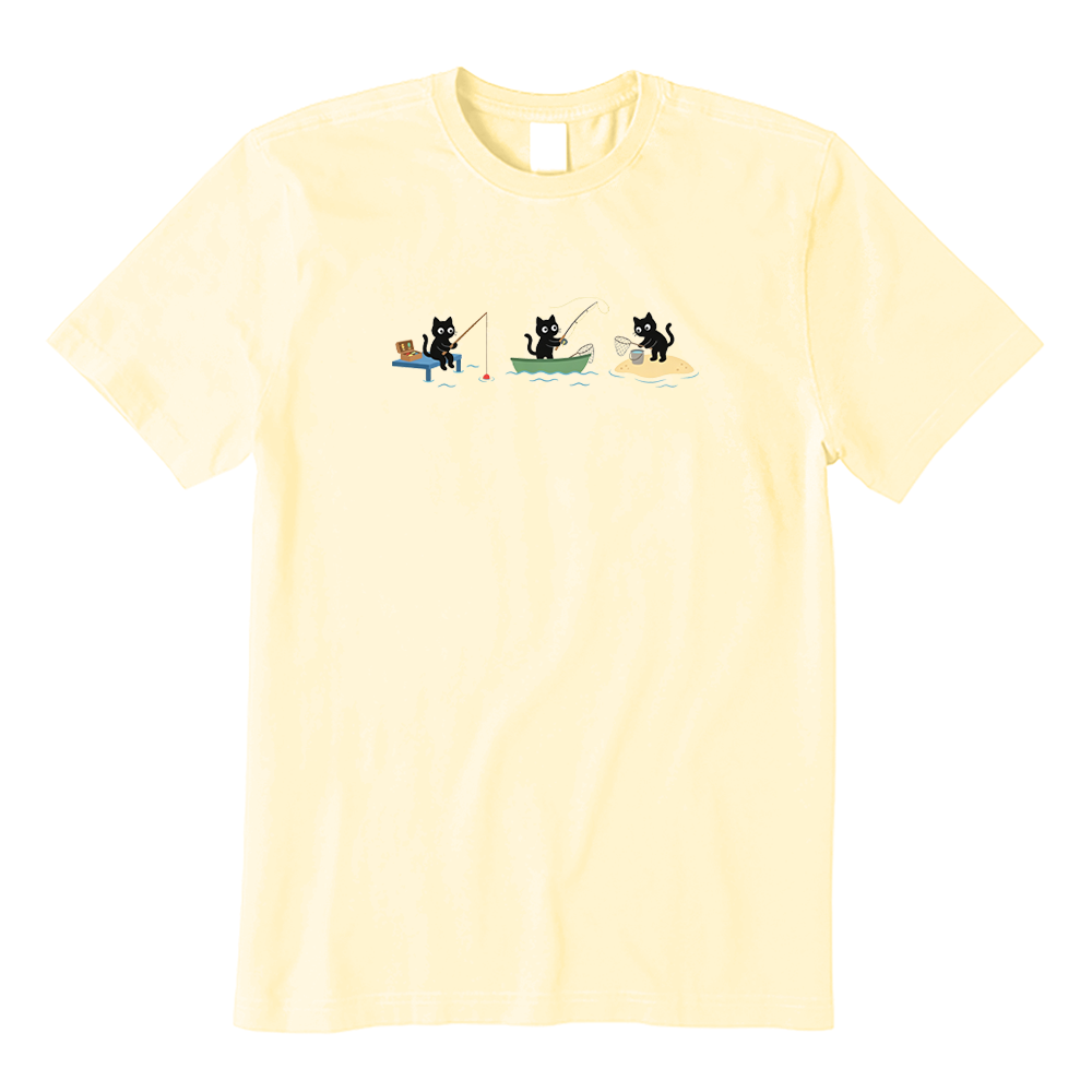 Cute Black Cats Fishing T-shirt