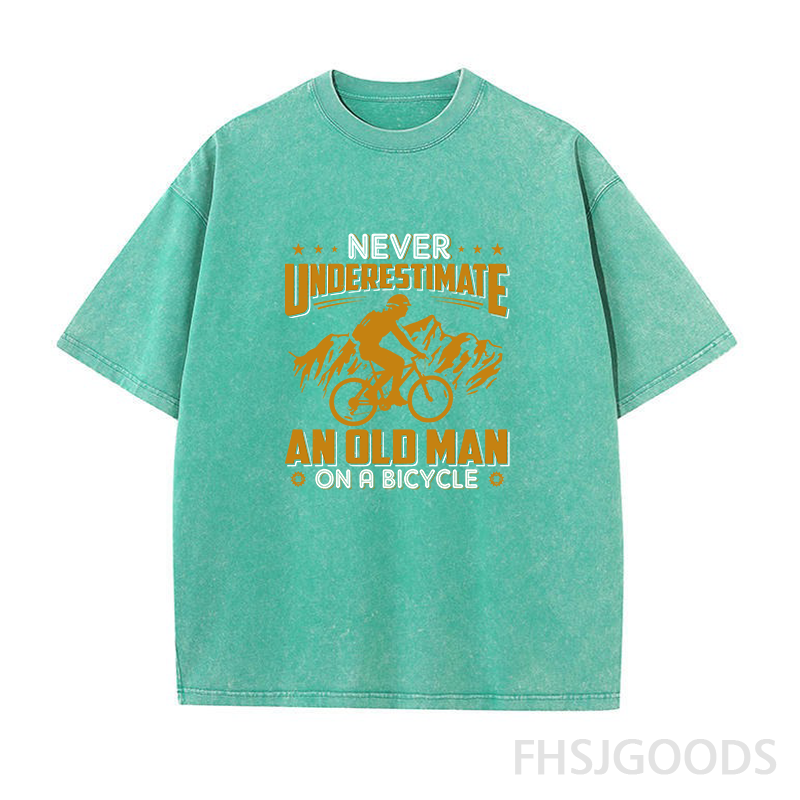 Never Underestimate An Old Man on A Bicycle Unisex Distressed T-Shirt