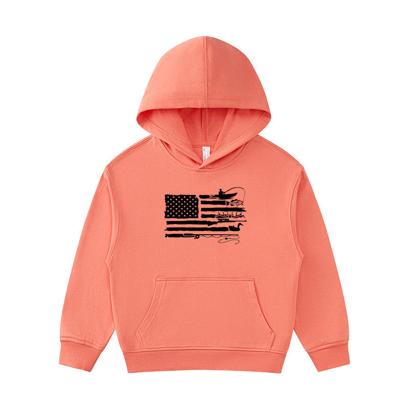 Fishing and Hunting American Flag Kid's Hoodie