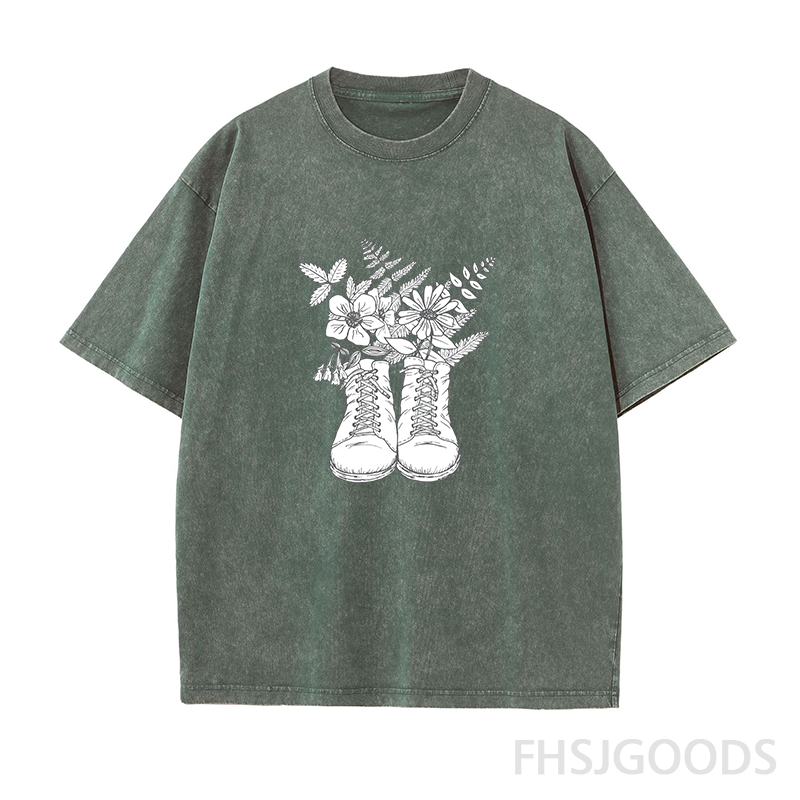Hiking Boots & Wildflowers Unisex Distressed T-Shirt