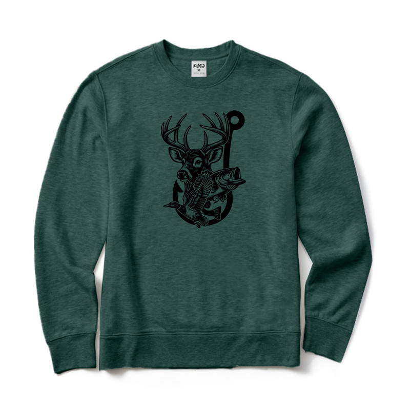 Deer Duck Fish Hook Crewneck Sweatshirt