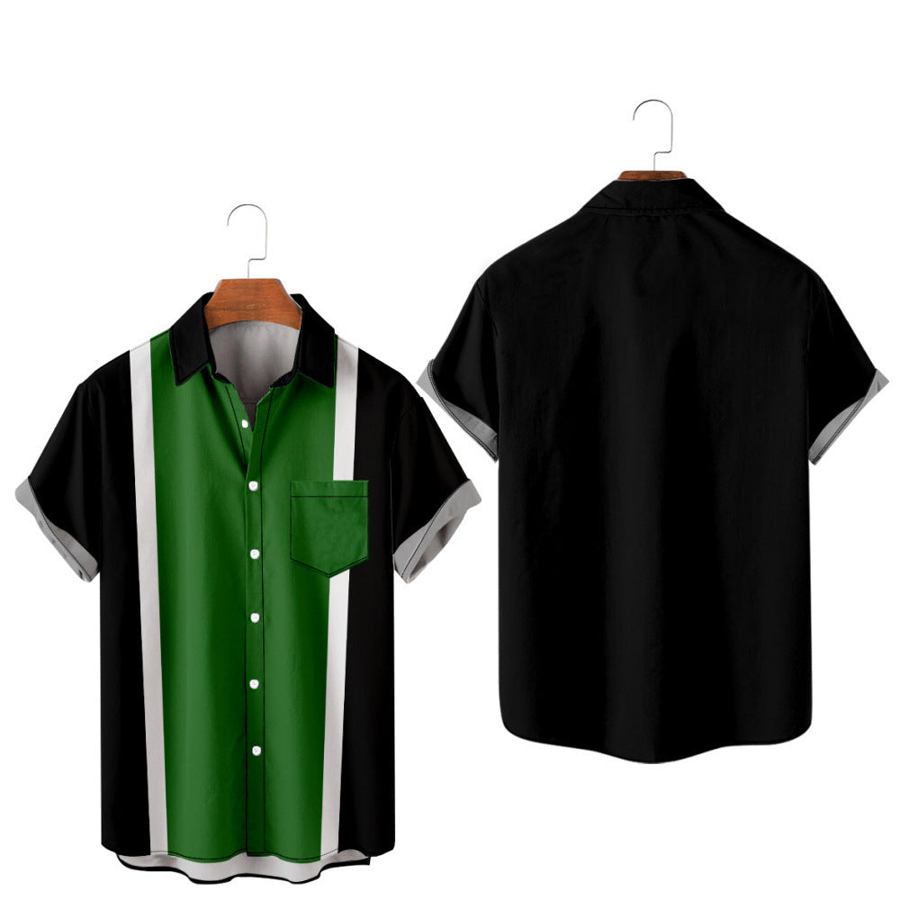 Stylish Stitching Contrasting Stripes Creative Element Shirt for Men