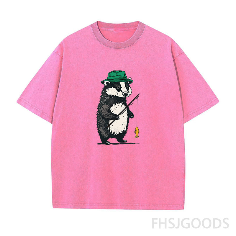 Fishing Badger Unisex Distressed T-Shirt