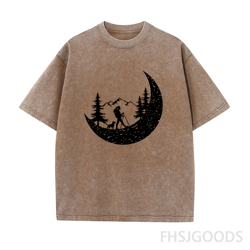 Hiker And Dog In The Mountains Unisex Distressed T-Shirt