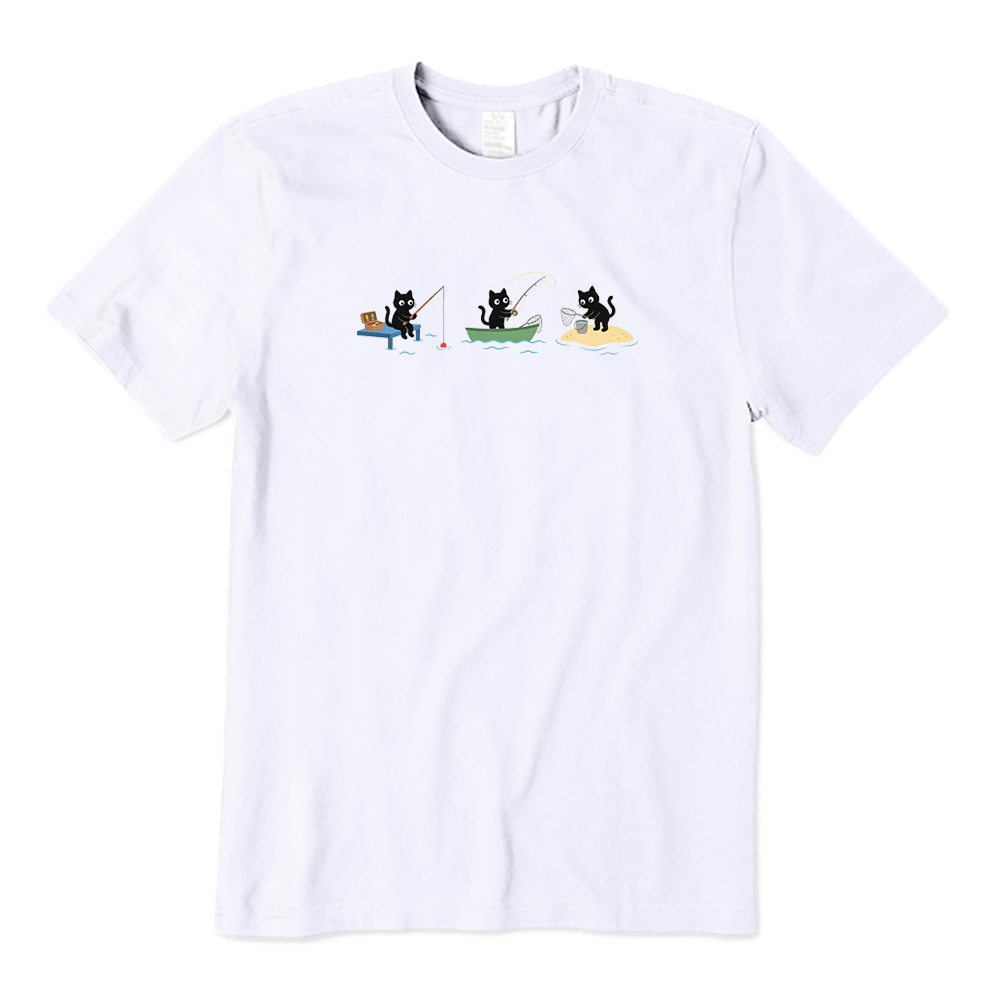 Cute Black Cats Fishing T-shirt