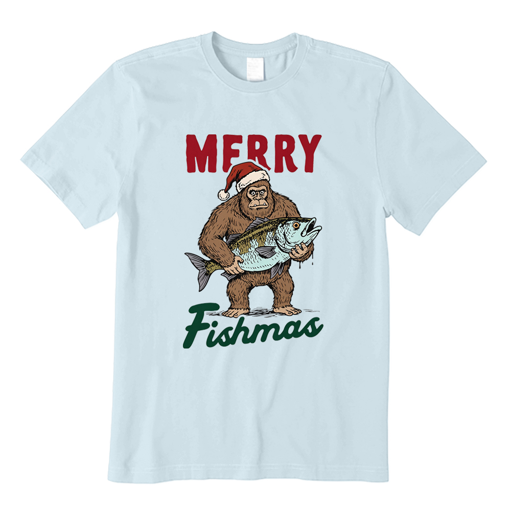 Merry Fishmas Bigfoot Fishing T-Shirt