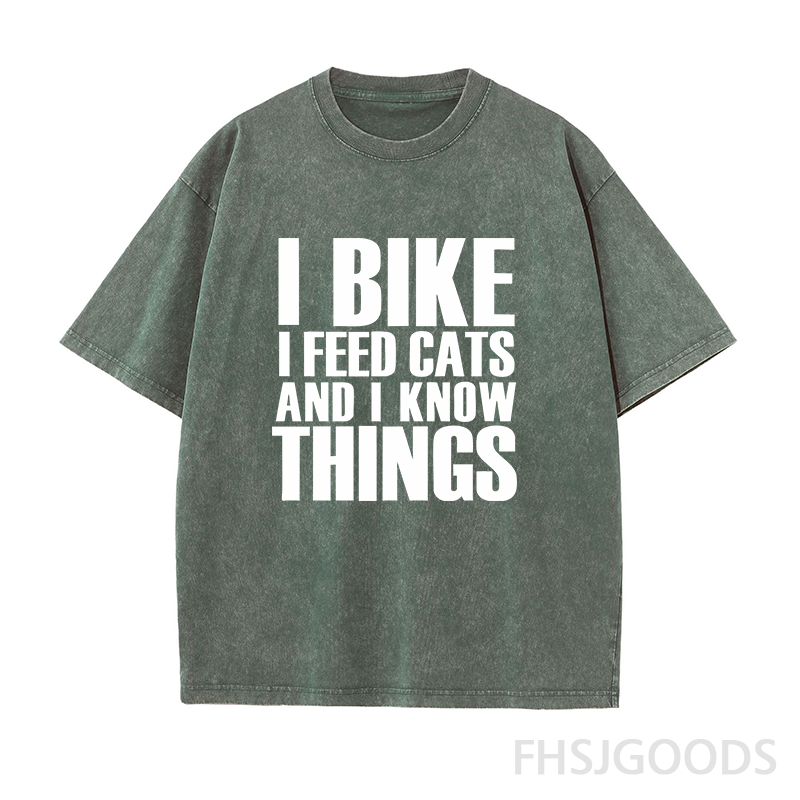 I Bike I Feed Cats and I Know Things Unisex Distressed T-Shirt