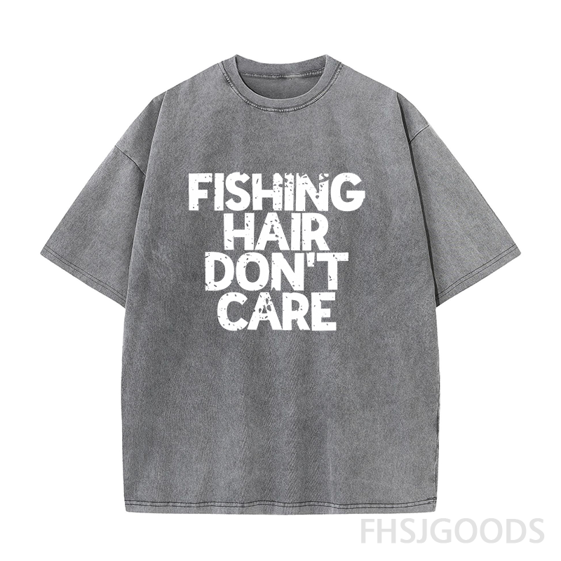 Fishing Hair Don't Care Unisex Distressed T-Shirt