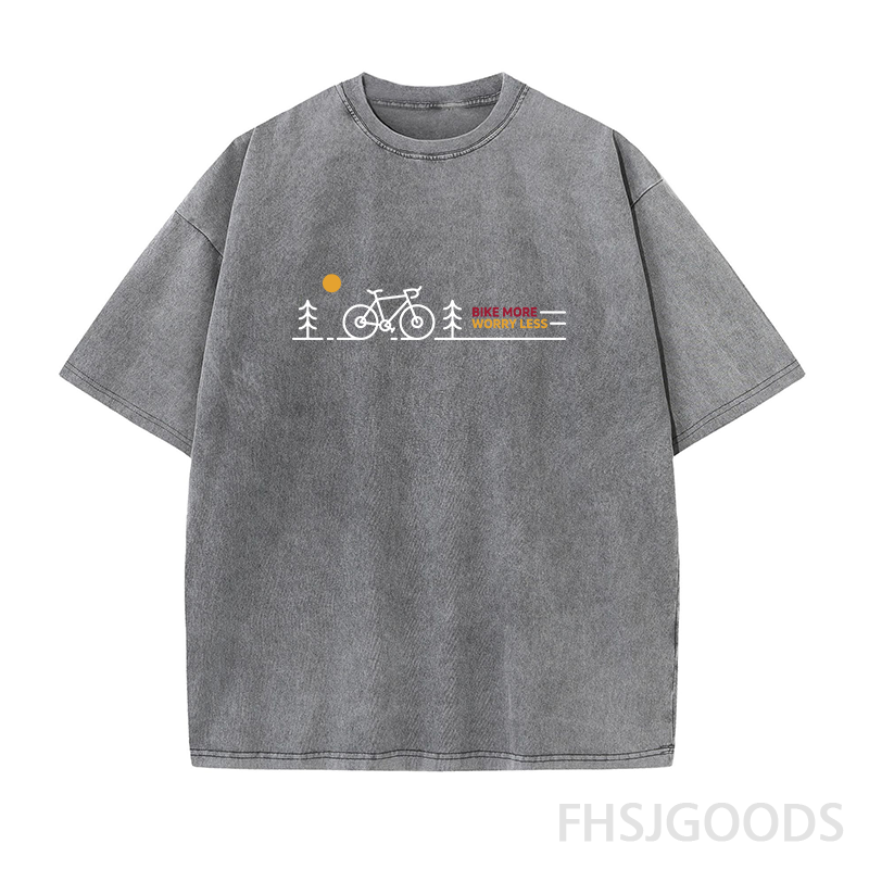 Bike More Worry Less Cycling Unisex Distressed T-Shirt