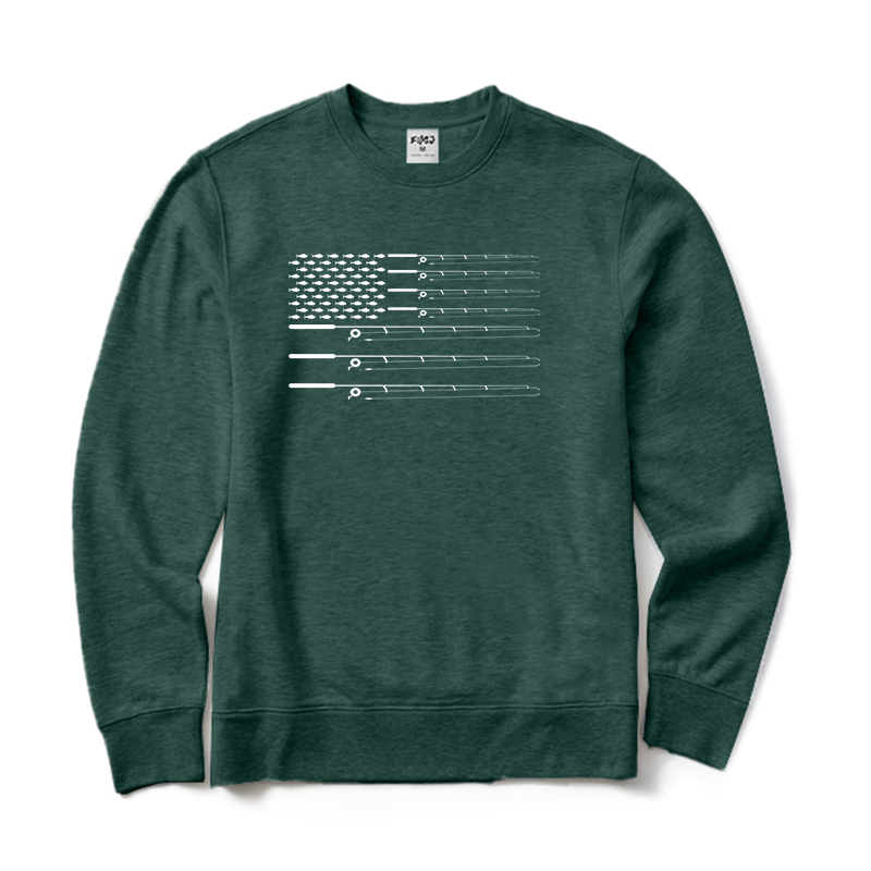 Fly Fishing Rod American Flag Crewneck Sweatshirt