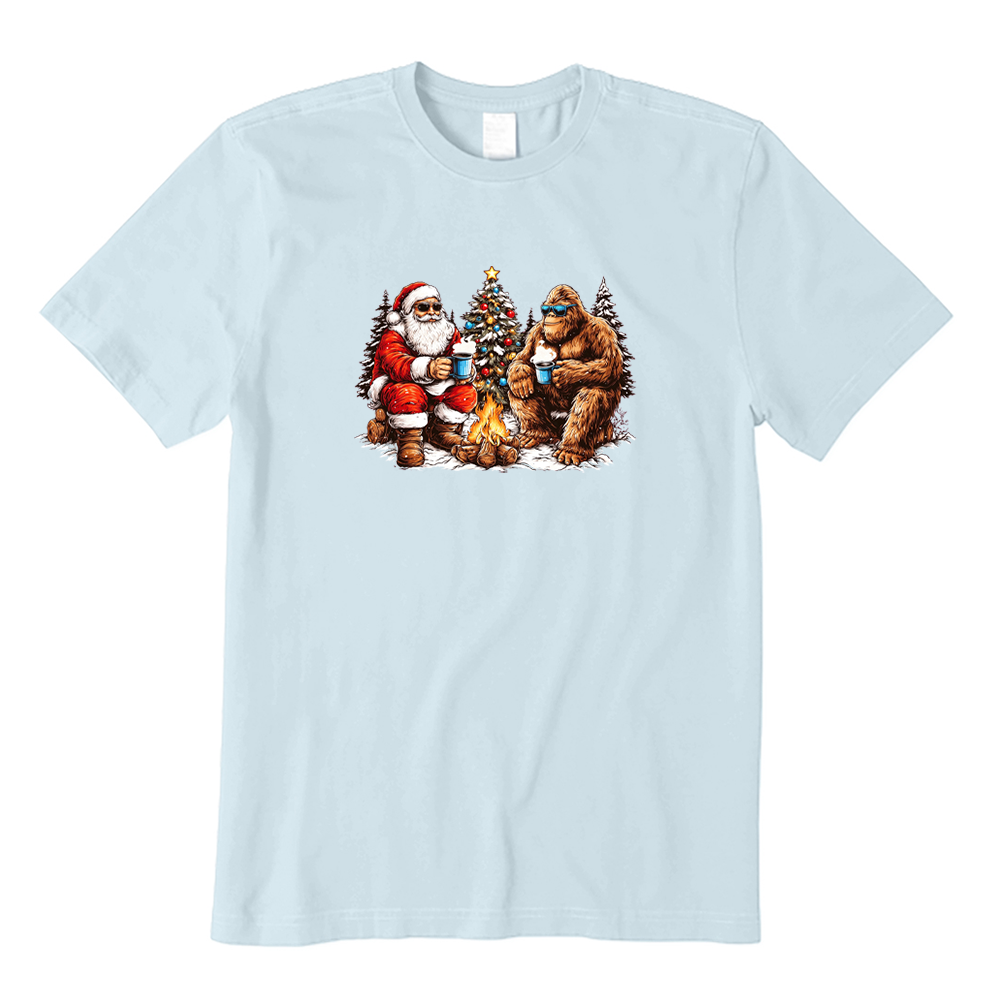 Santa And Bigfoot Camping Christmas T-Shirt