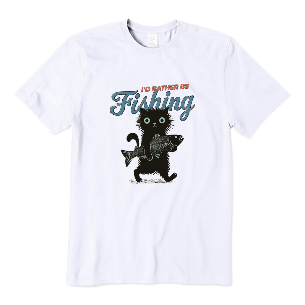 I'd Rather Be Fishing Black Cat T-shirt