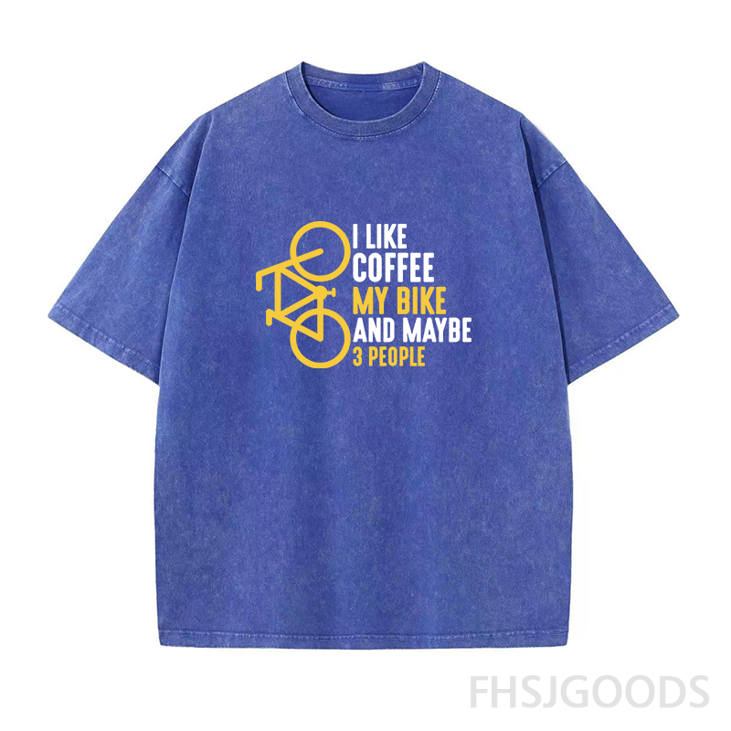 I Like Coffee My Bike and Maybe 3 People Unisex Distressed T-Shirt