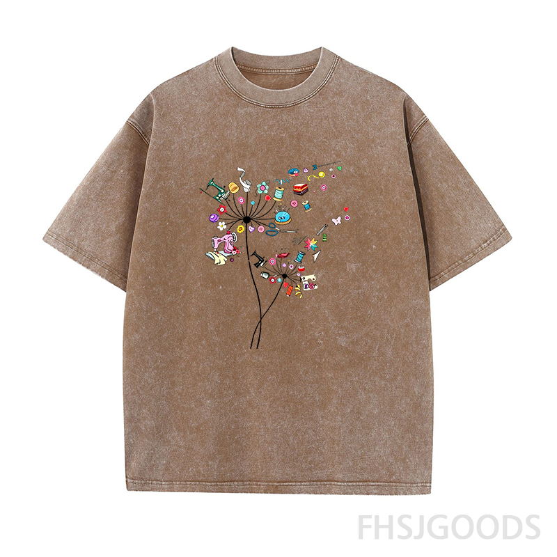 Cute Sewing Dandelion Flowers Unisex Distressed T-Shirt