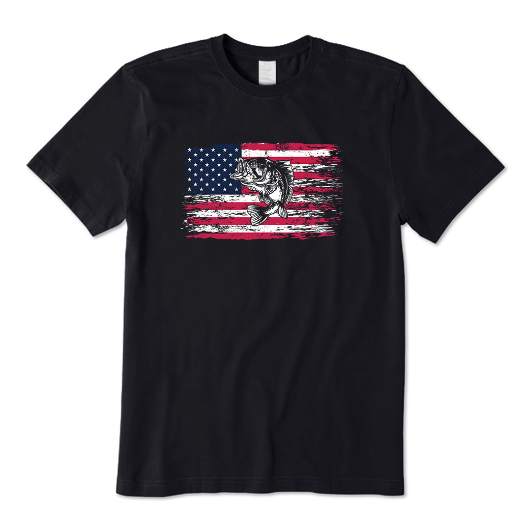 Bass Fishing American Flag T-Shirt