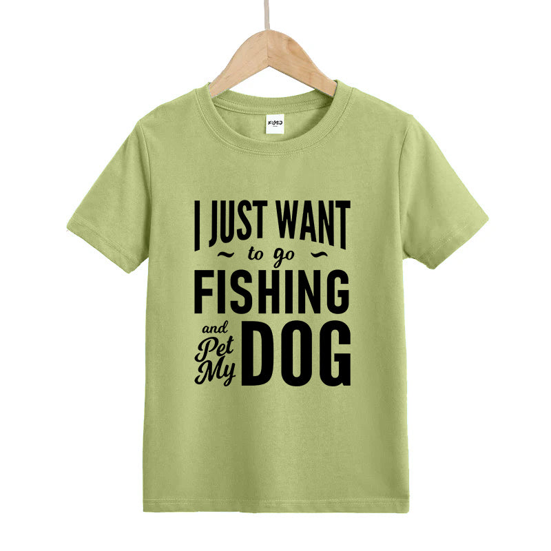I Just Want to Go Fishing and Pet My Dog Kids T-Shirt