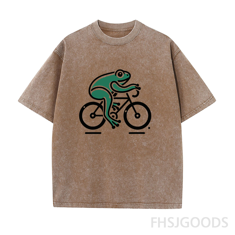 Green Frog on Bicycle Unisex Distressed T-Shirt
