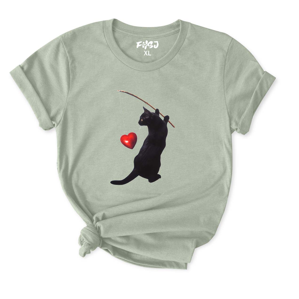 Cat Fishing Heart T-Shirt for Women