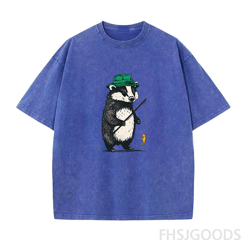 Fishing Badger Unisex Distressed T-Shirt