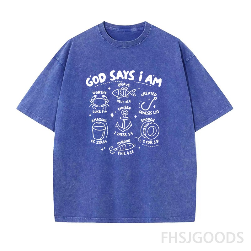 God Says I Am Boys Fishing Unisex Distressed T-Shirt