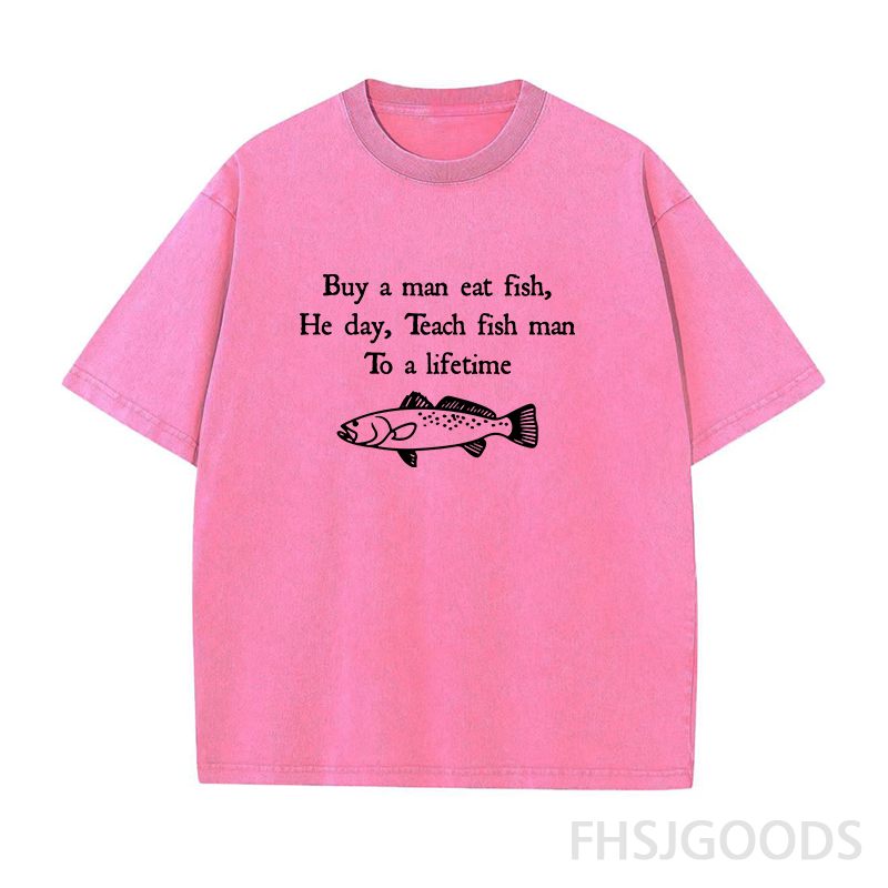 Buy A Man Eat Fish Unisex Distressed T-Shirt
