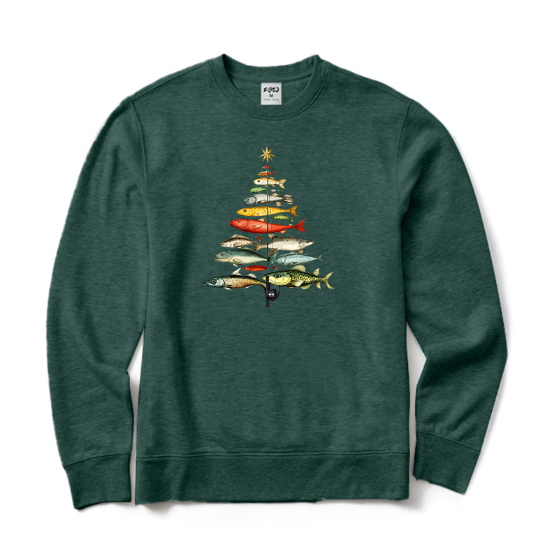 Fishing Christmas Tree Crewneck Sweatshirt