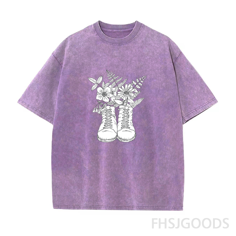 Hiking Boots & Wildflowers Unisex Distressed T-Shirt