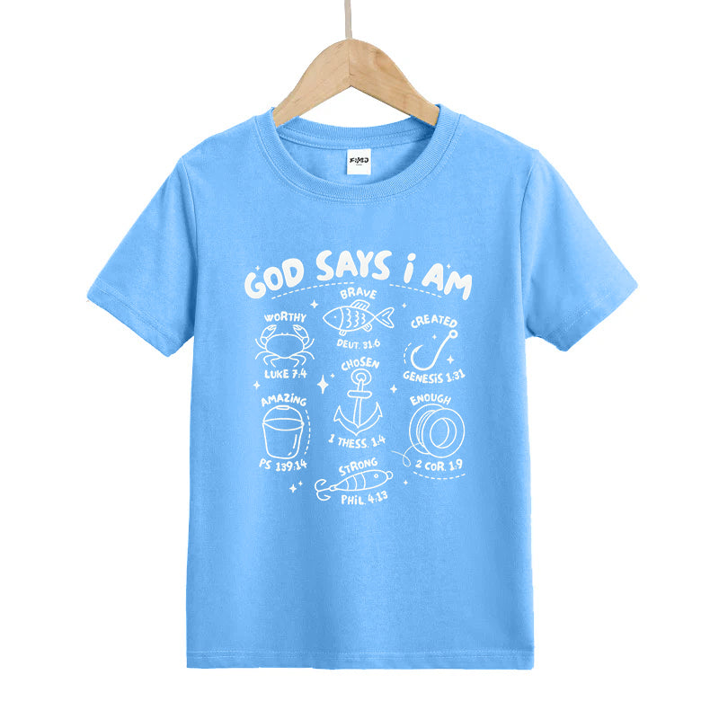 God Says I Am Boys Fishing Kids T-Shirt