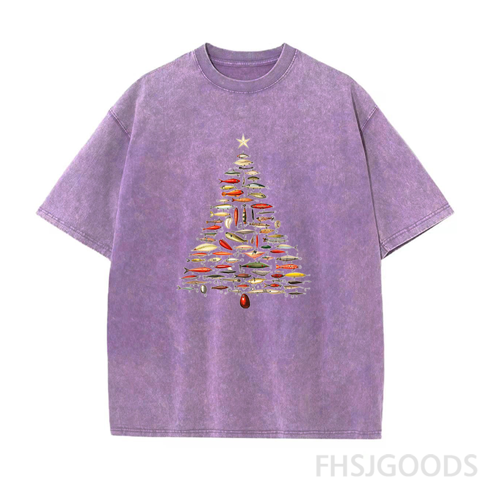 Fishing Lure Christmas Tree Unisex Distressed T-Shirt