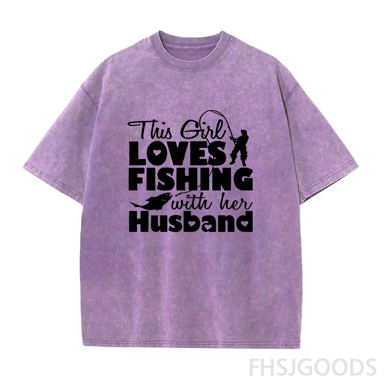 This Girl Love Fishing with Husband Unisex Distressed T-Shirt