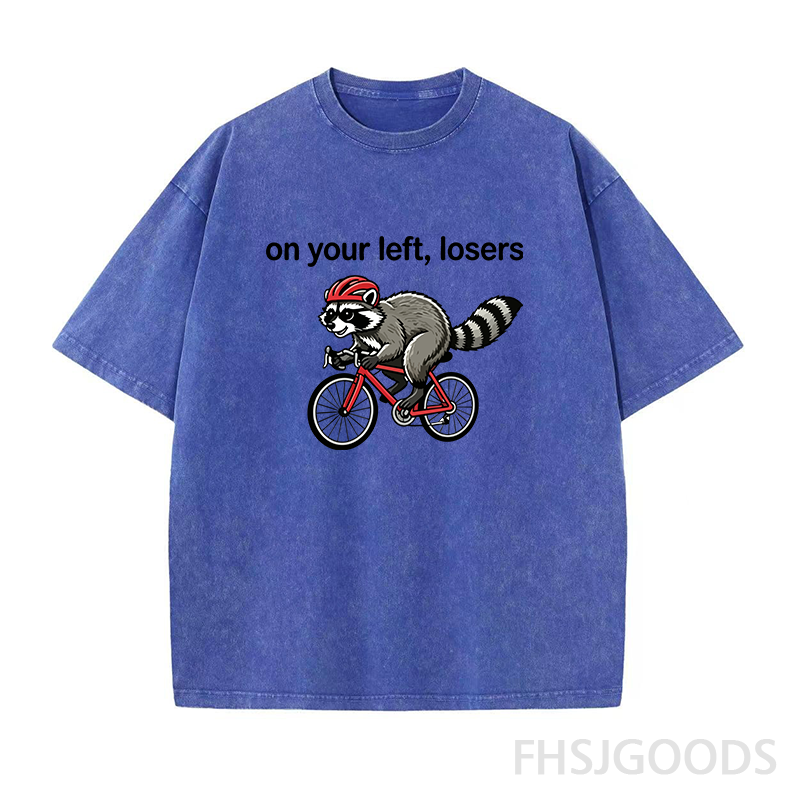 On Your Left Losers Raccoon Cycling Unisex Distressed T-Shirt