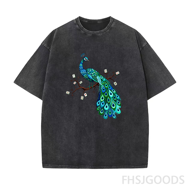 Mahjong Bird on Tile Branch Unisex Distressed T-Shirt