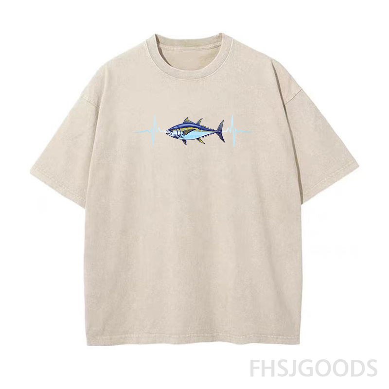 Tuna Fishing Heart Pulse Cool Unisex Distressed T-Shirt