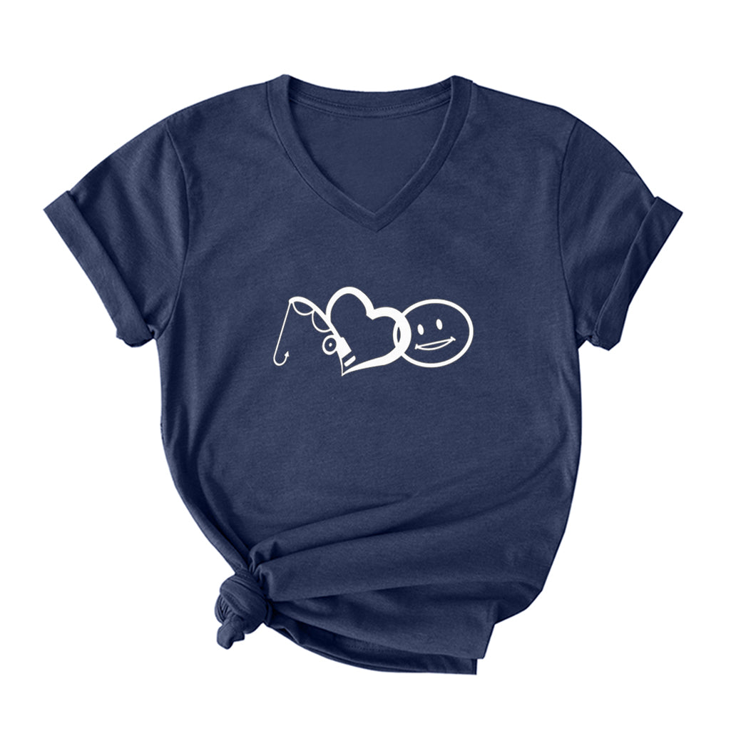 Love Fishing V Neck T-Shirt for Women