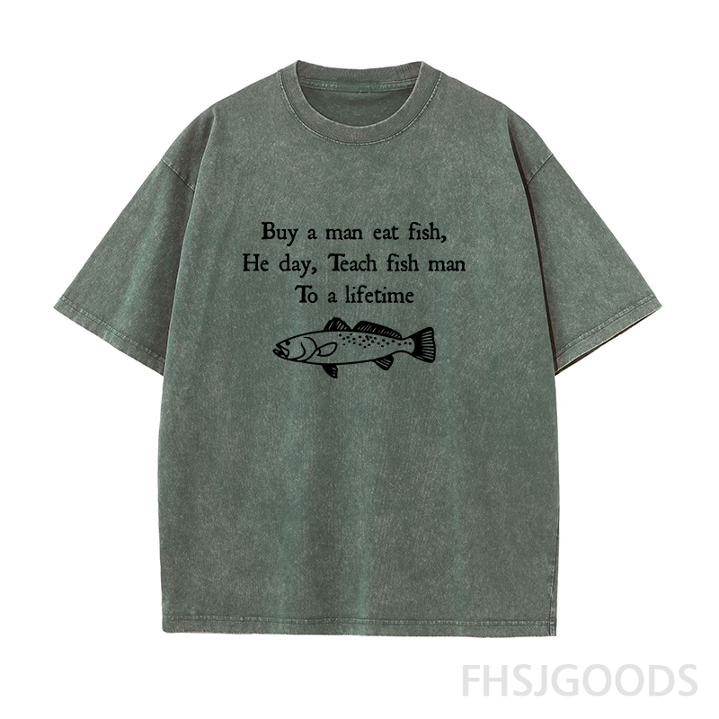 Buy A Man Eat Fish Unisex Distressed T-Shirt