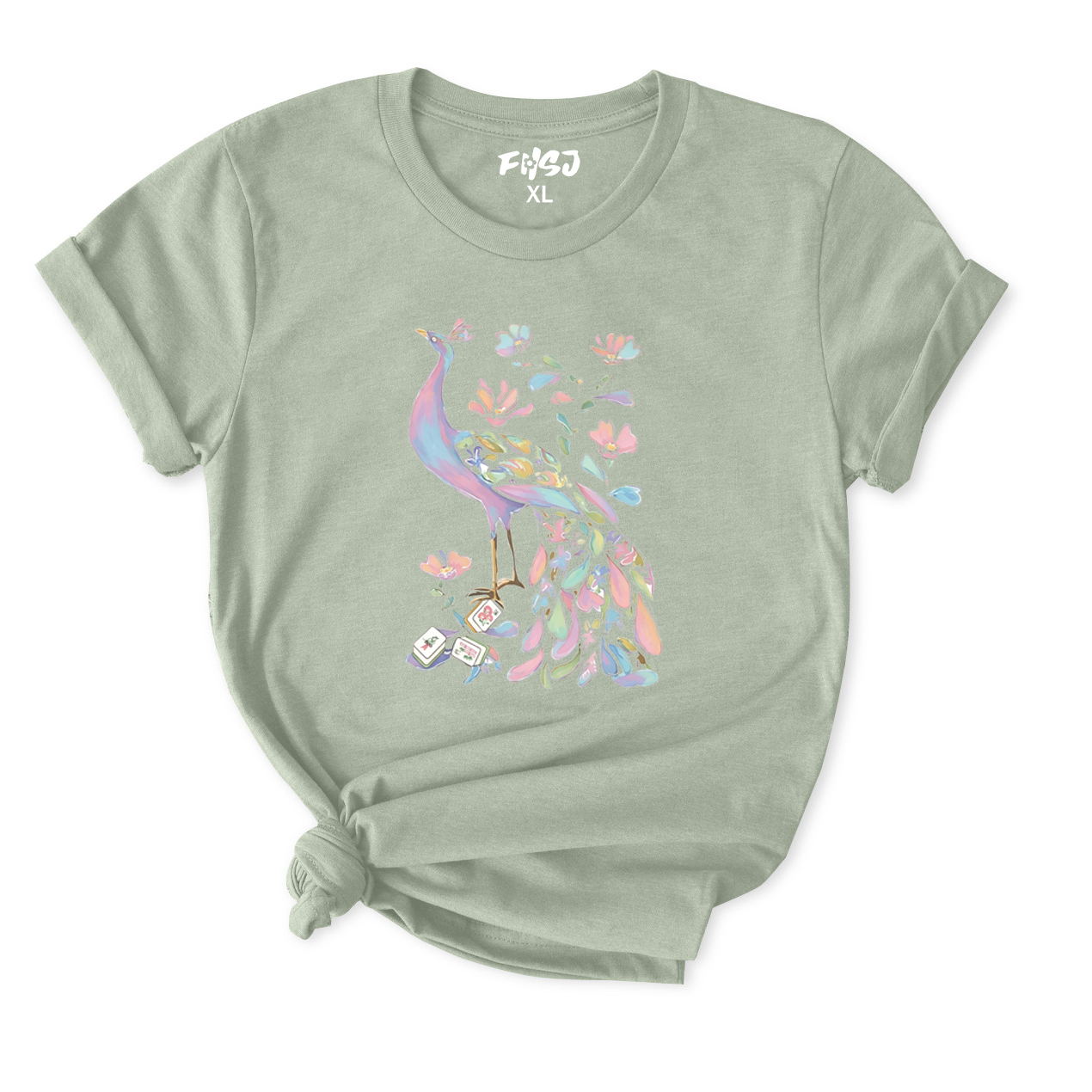 Pastel Peacock Mahjong T-Shirt for Women