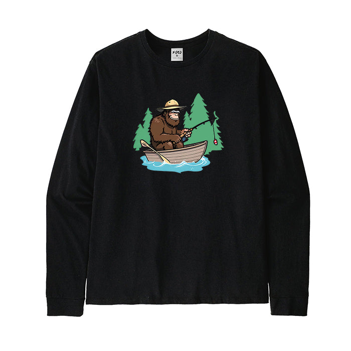 Bigfoot Fishing on The Boat Long Sleeve T-Shirt