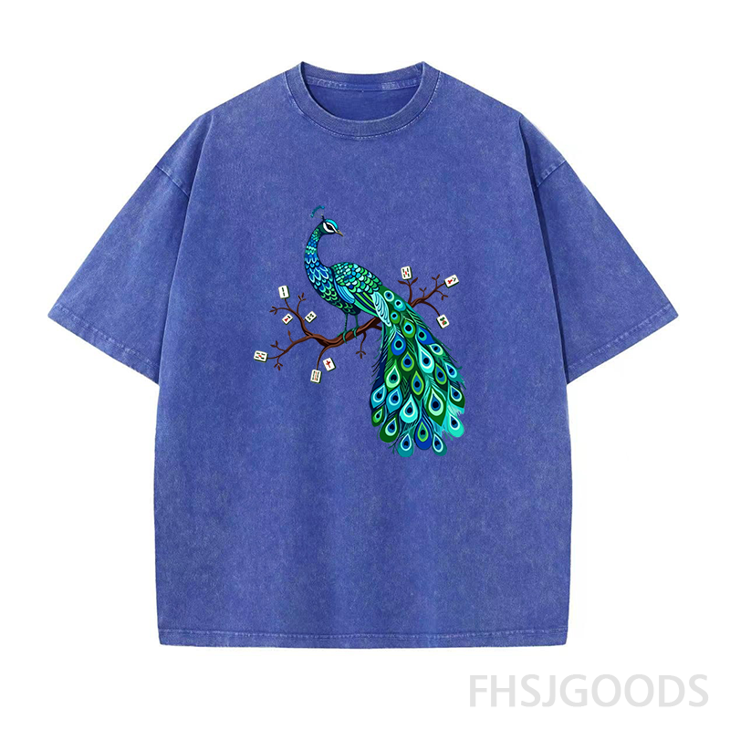 Mahjong Bird on Tile Branch Unisex Distressed T-Shirt