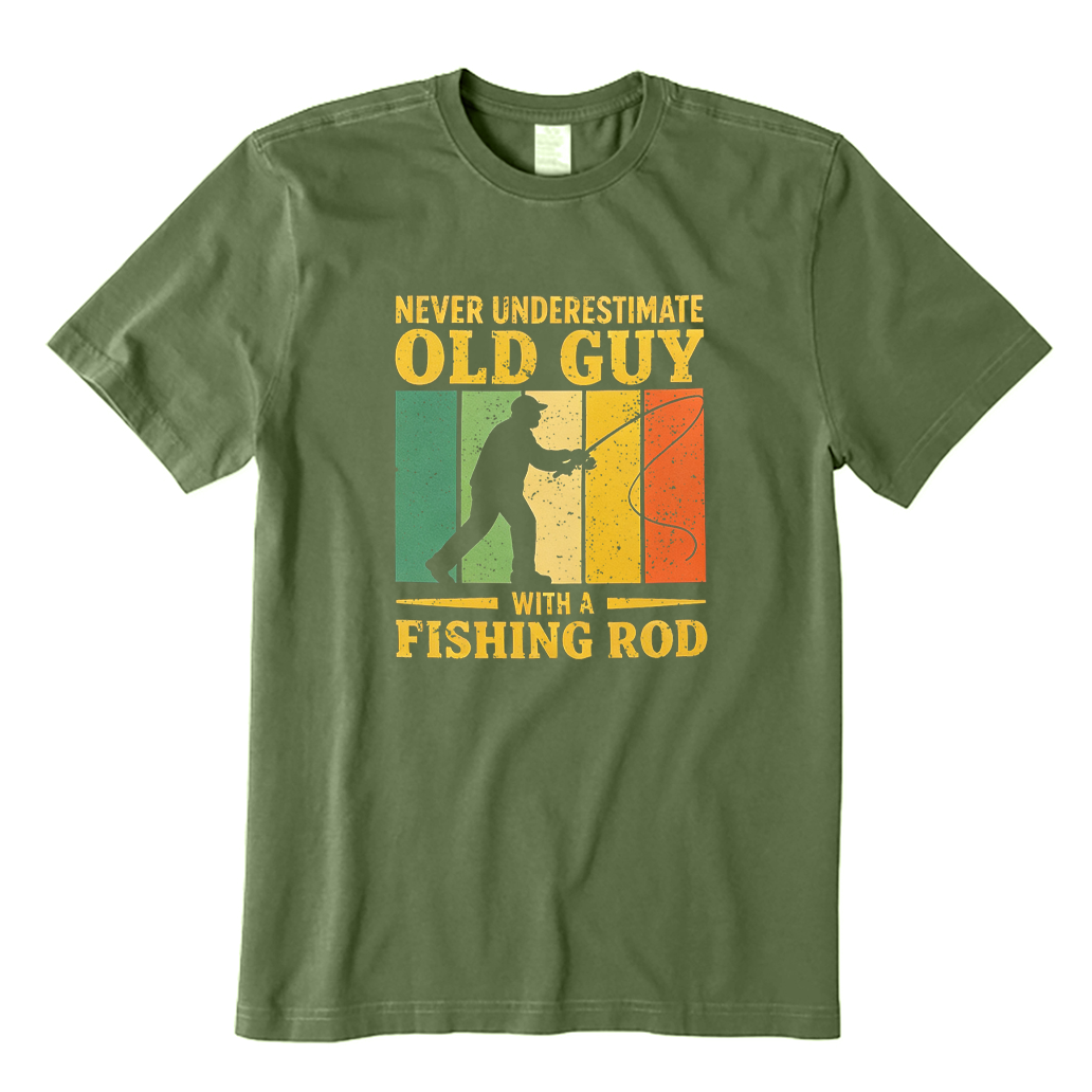 Never Underestimate This Old Guy with A Fishing Rod T-shirt