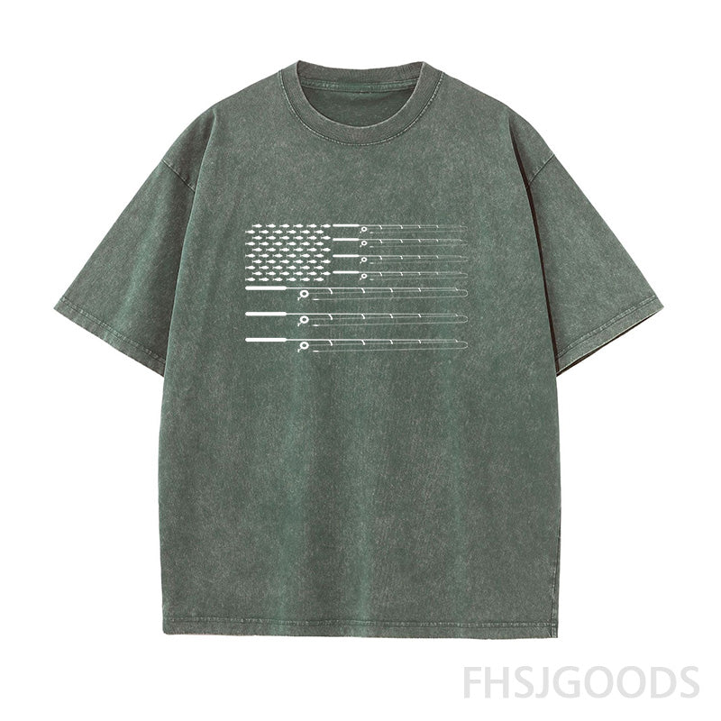 Fly Fishing Rod American Flag Unisex Distressed T-Shirt