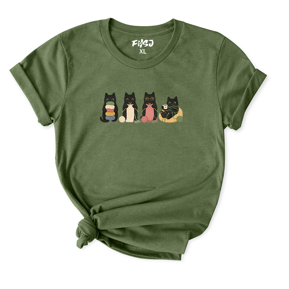 Black Cats Knitting T-Shirt for Women