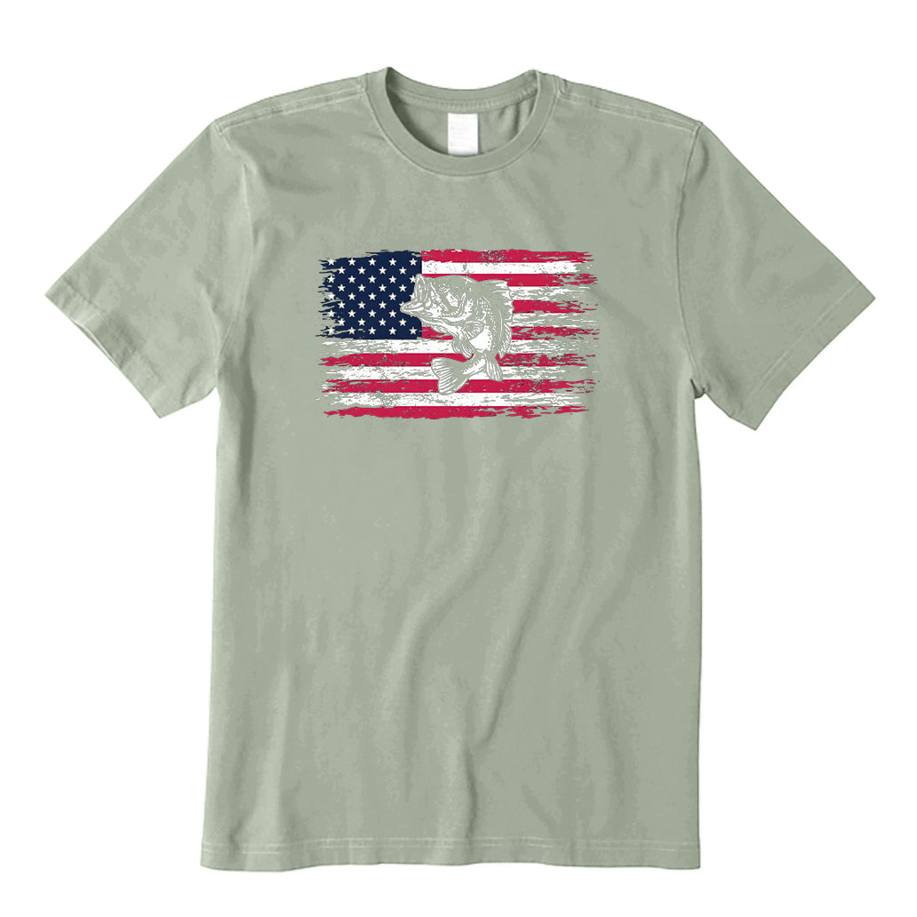 Bass Fishing American Flag T-Shirt