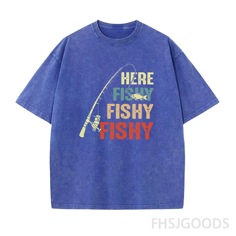 Vintage Fishing Rod Here Fishy Fishy Unisex Distressed T-Shirt