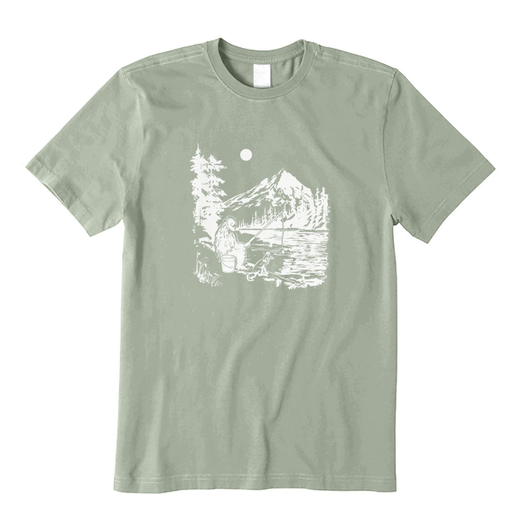 Bigfoot Is Fishing with Pet Dog T-Shirt