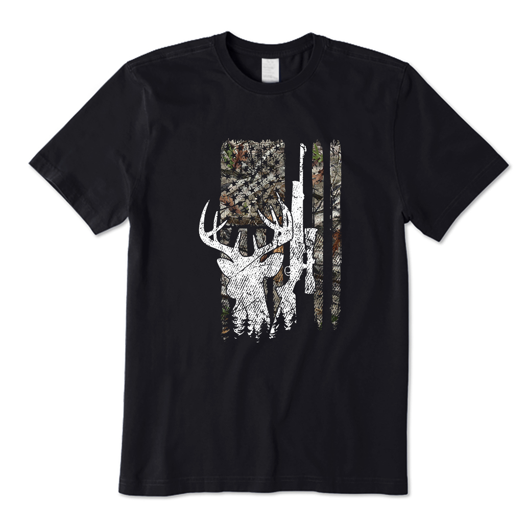 Deer Hunting Camouflage American Flag T-Shirt