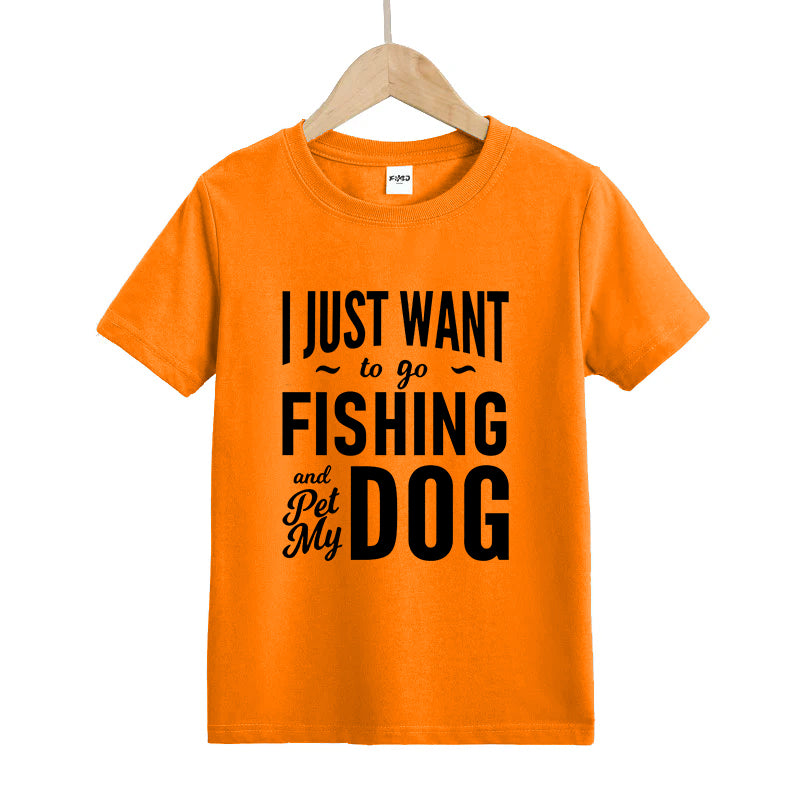 I Just Want to Go Fishing and Pet My Dog Kids T-Shirt