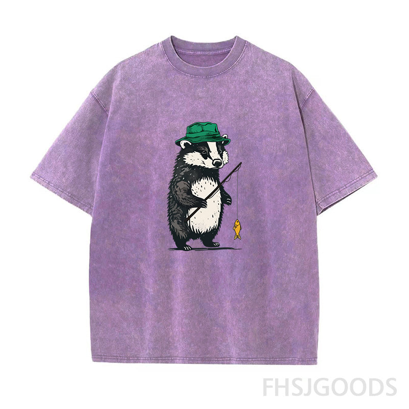 Fishing Badger Unisex Distressed T-Shirt