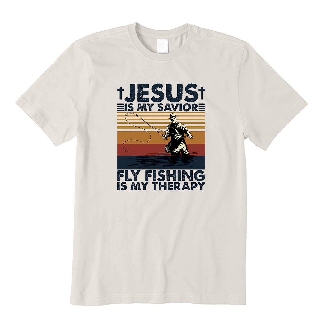 Jesus Is My Savior Fly Fishing Is My Therapy' Men's T-Shirt