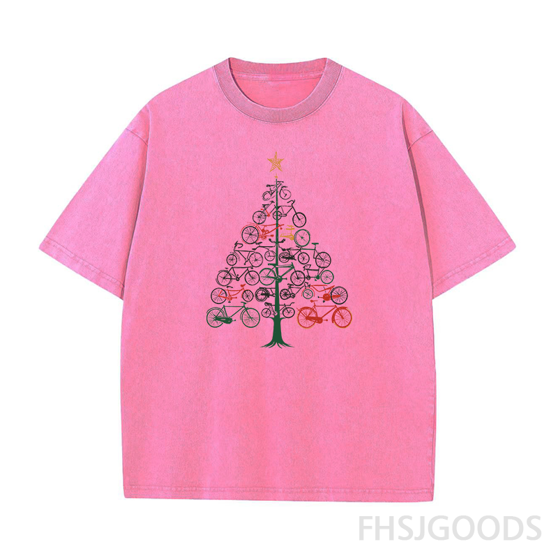 Bicycle Christmas Tree Unisex Distressed T-Shirt